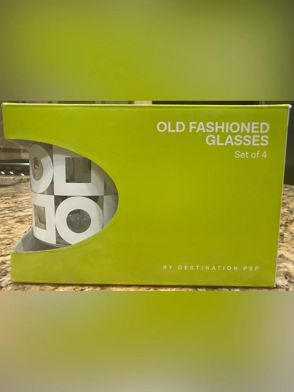 Destination PSP Old Fashioned Glasses Set of 4 - Black/White Design | Brand New